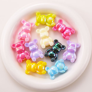 亮面镀彩珠子大珠卡通暴力熊直孔串珠DIY钥匙扣链车挂服饰品配件