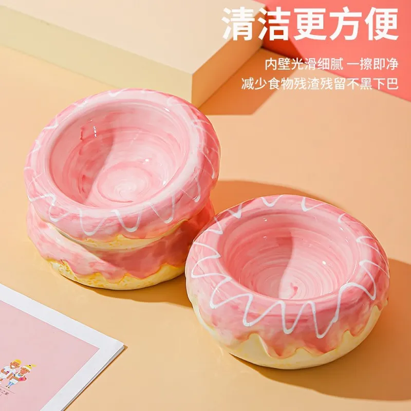 陶瓷猫碗甜甜圈食粮碗饮水碗食盆防翻猫粮碗猫粮碗水碗狗狗饭碗