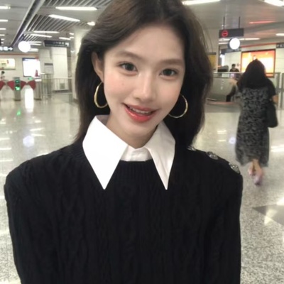 假两件内搭打底针织衫修身polo衫女秋季新款毛衣高级感衬衫领上衣