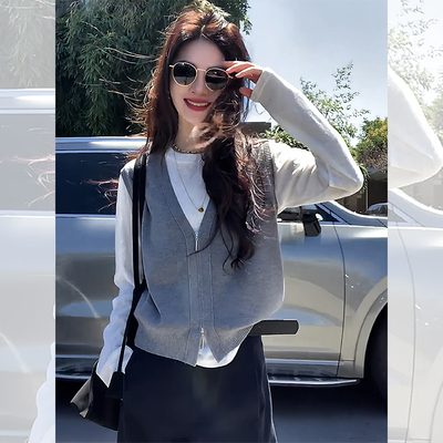 高级感灰色假两件针织衫