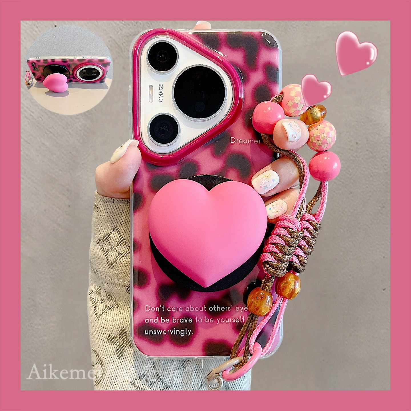 适用华为pura80pro+手机壳秋冬个性玫红豹纹Pura70pro硅胶爱心磁吸支架p8070Ultra双层防摔mate80promax链条,3C数码配件,手机保护套/壳,淘宝优惠券,粉丝福利购,淘宝优惠卷