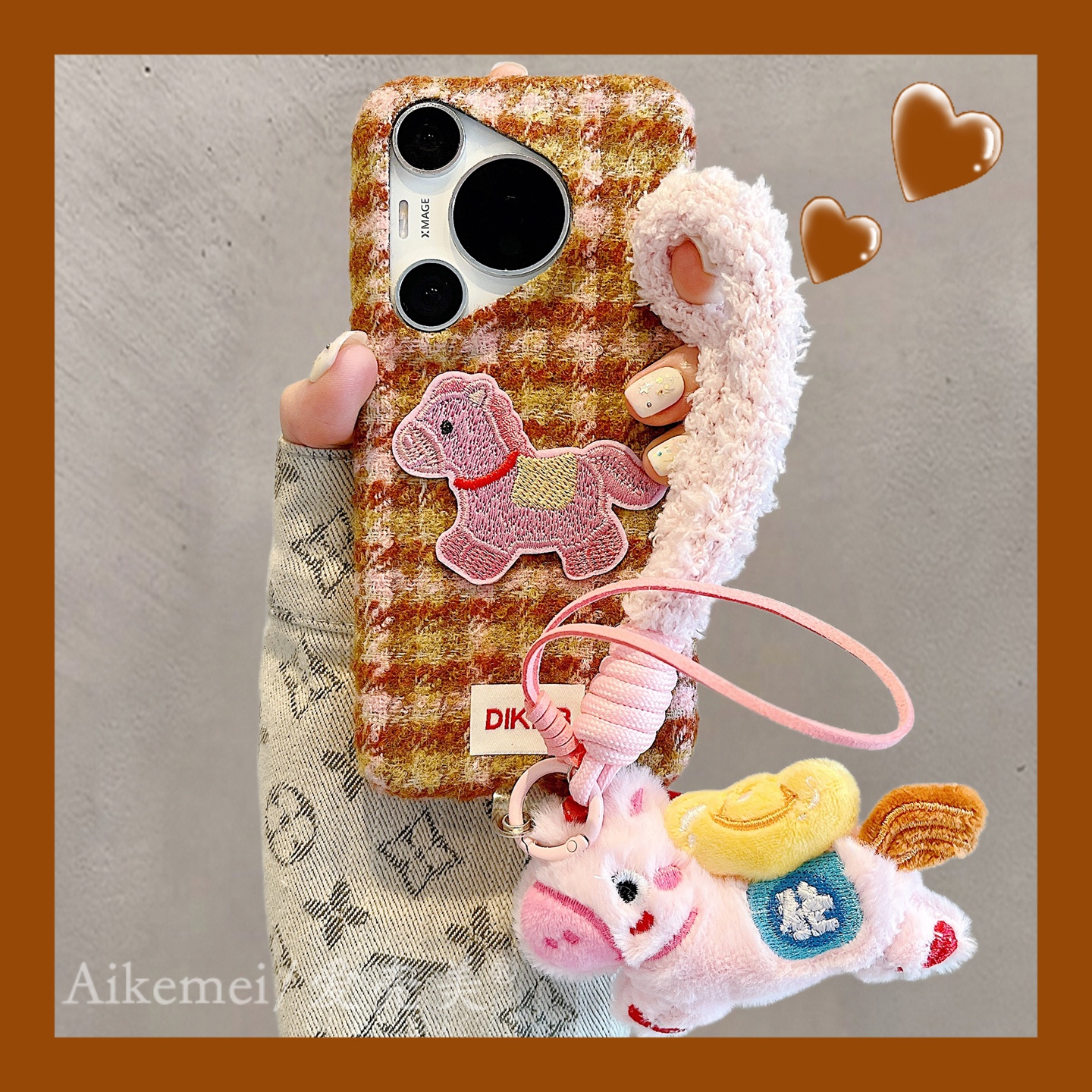 适用华pura80pro+格纹手机壳女