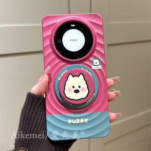 适用华为mate60pro+手机壳卡通可爱企鹅狗狗小熊磁吸壳支架Mate60二合一波漾纹mate60por硬壳全包防摔男女款