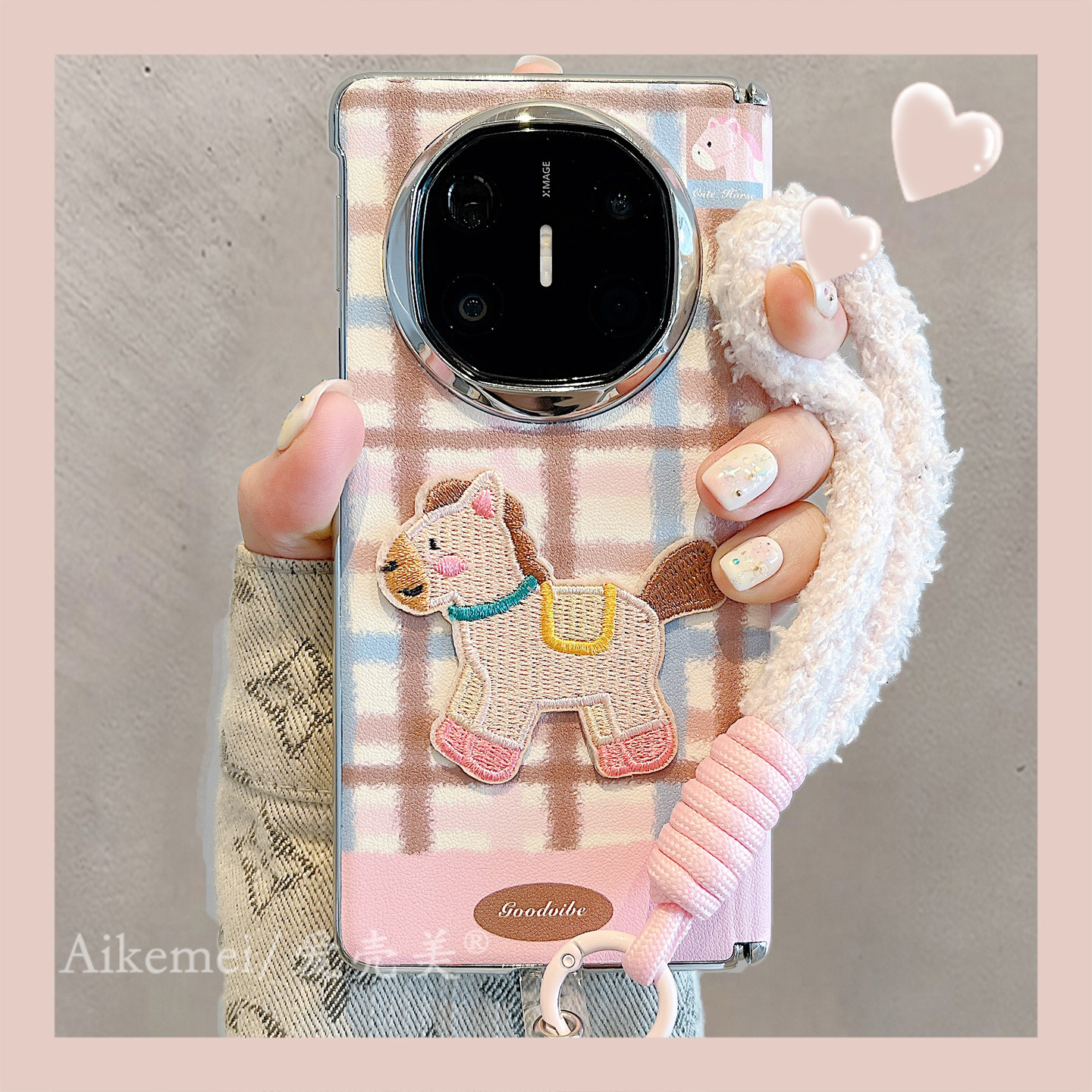 适用华为MateX7折叠屏手机壳电镀镜框matex6粉色皮质格纹刺绣小马MateX5典藏版铃铛手绳matex3中轴保护防摔女,3C数码配件,手机保护套/壳,淘宝优惠券,粉丝福利购,淘宝优惠卷