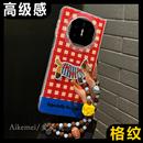 适用华为mateX6折叠屏手机壳matex5典藏版 格子立体刺绣狗狗华为MateX3典藏版 链条挂绳保护套x6双层防摔男女款