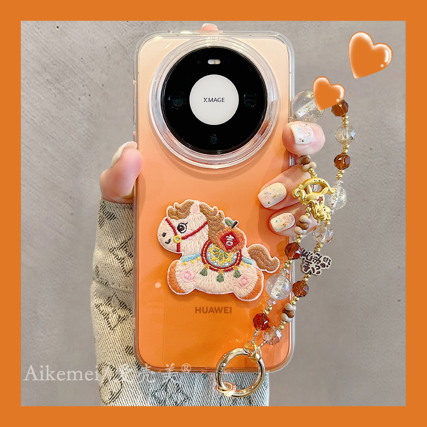 适用华为mate80promax手机壳橙色渐变晕染立体刺绣小马Mate70pro链条挂绳mate60pro双层防摔pura80pro+男女款,3C数码配件,手机保护套/壳,淘宝优惠券,粉丝福利购,淘宝优惠卷
