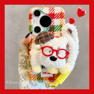 防摔保护套女 mate70pro 适用华为pura80pro 手机壳秋冬绒布可爱立体毛绒狗狗Pura70pro毛绒挂绳p8070卡通新款