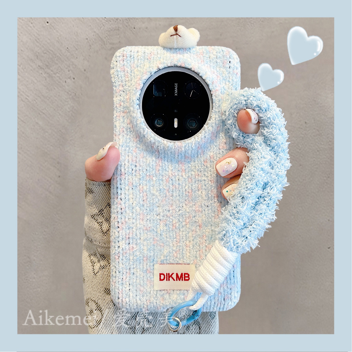 适用华为mate70pro+手机壳秋冬撞色条纹趴趴小熊兔子头像mate60pro毛绒挂绳mate70新款绒布pura80pro防摔女款