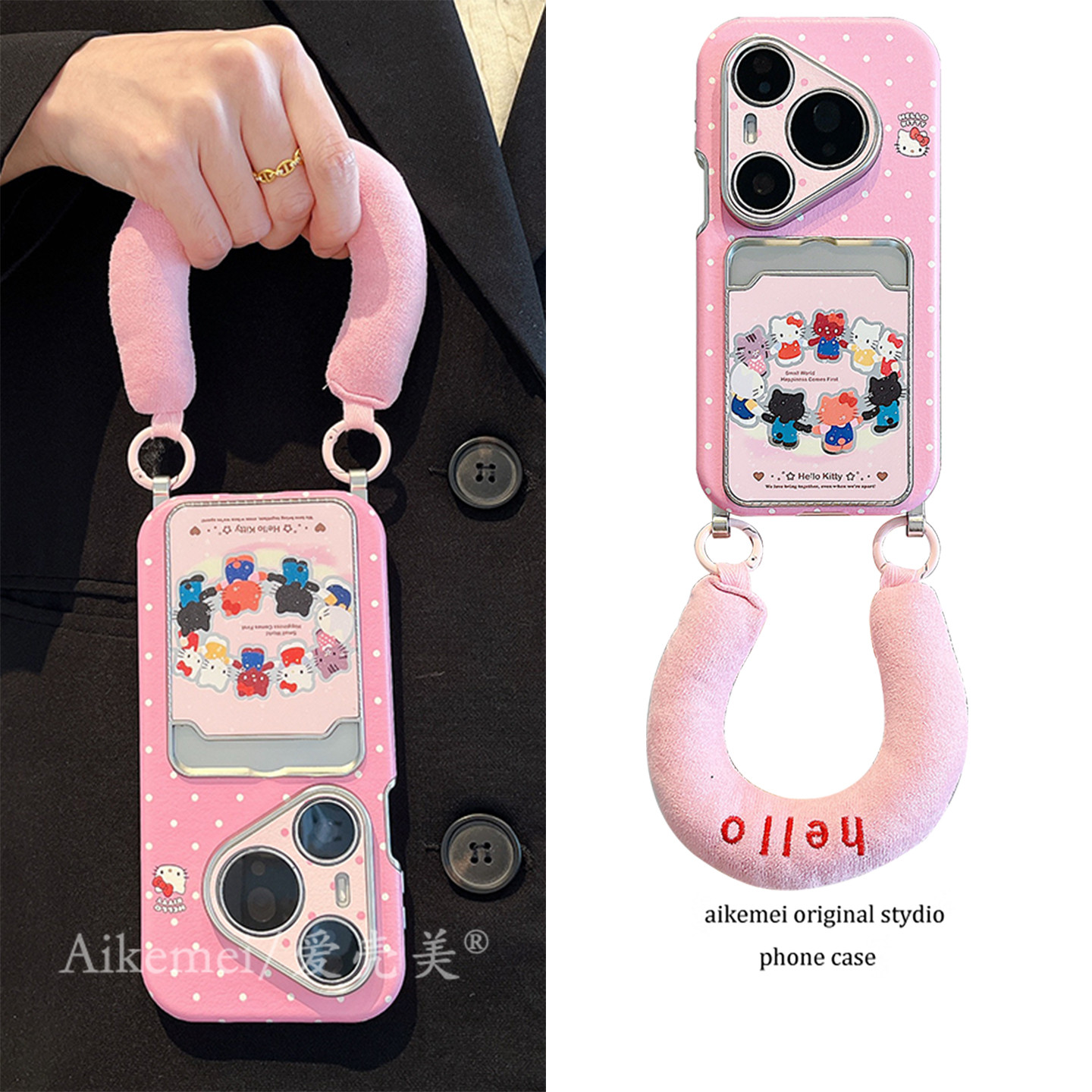 适用华为pura80pro+手机壳粉底波点创意kt猫插卡壳pura70pro挂绳p8070pro+皮质大视窗mate8070pro+防摔男女款,3C数码配件,手机保护套/壳,淘宝优惠券,粉丝福利购,淘宝优惠卷