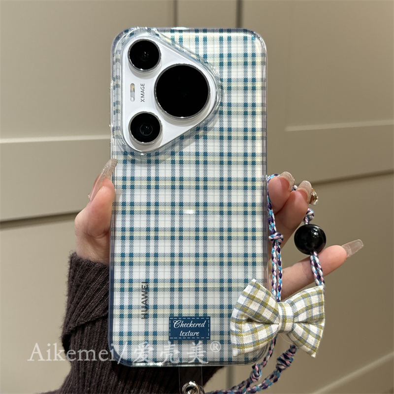 适用华为pura70pro+格纹手机壳女