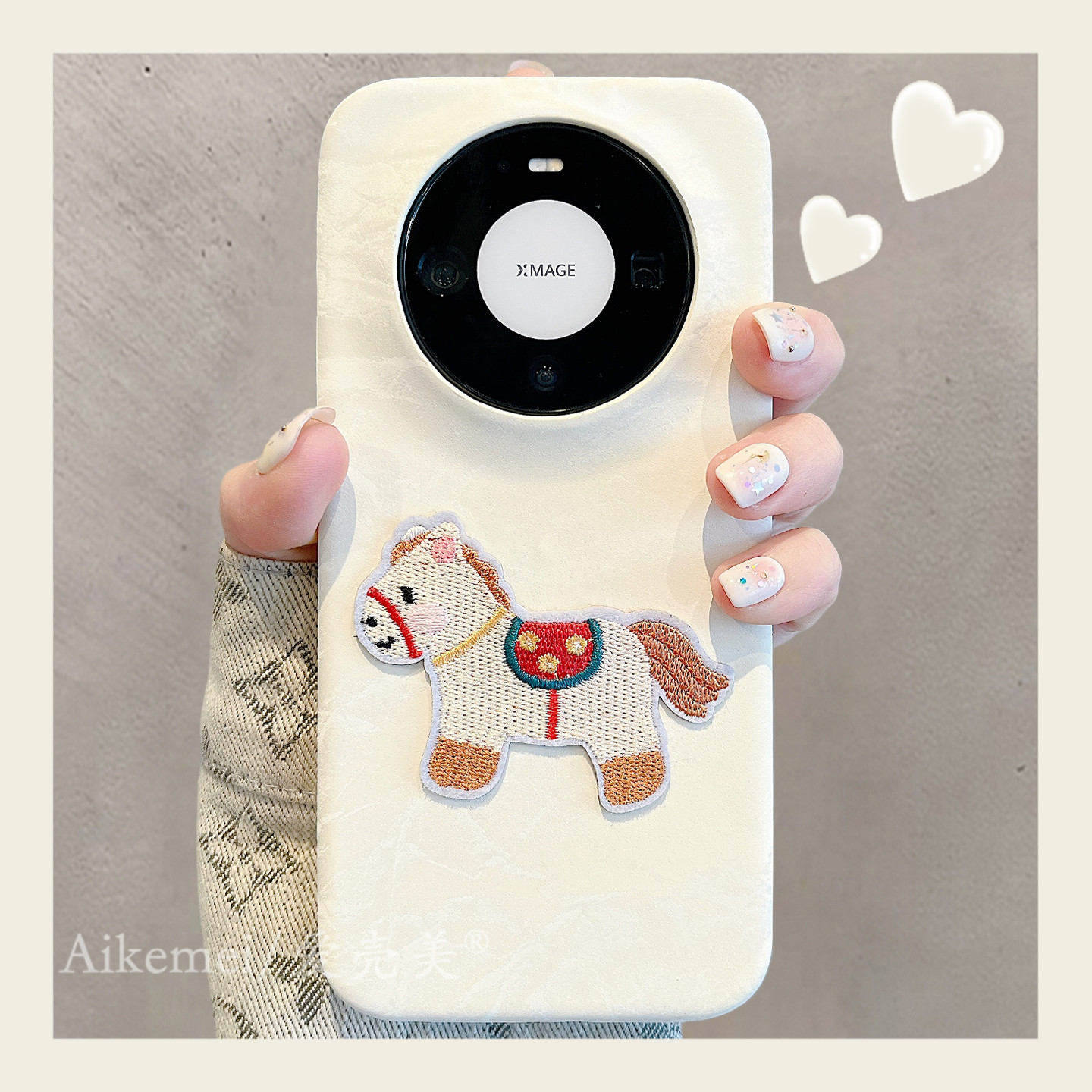 适用华为mate80promax手机壳秋冬新款卡通可爱刺绣小马M