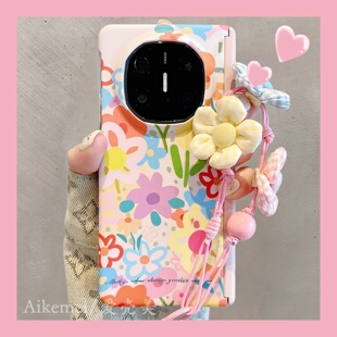 适用华为MateX7折叠屏手机壳Matex6/X5/x3彩色涂鸦花朵oppofindn5挂链vivoxfold5水贴硬壳v5带前框中轴防摔女