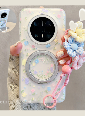 适用华为mate80promax手机壳春日ins清新满屏小碎花mate70pro可360°旋转支架MT70布艺挂绳mate60pro硅胶防摔