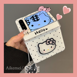 适用华为purax典藏版 折叠屏手机壳pocket2卡通可爱白色立体猫咪小米MIXFlip2蝴蝶结中轴保护三星Zflip765链条