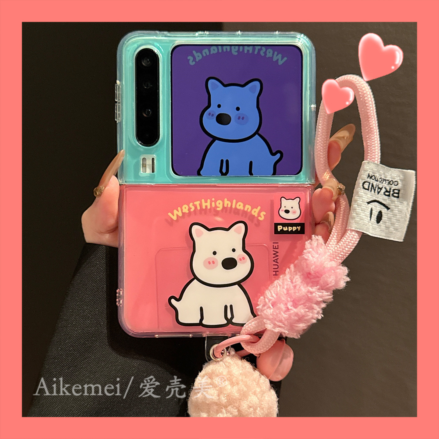 适用华为puraX新款折叠屏手机壳PuraX典藏版可爱撞色猫咪西高地小熊企鹅PX创意双层情侣小折叠翻盖防摔男女款