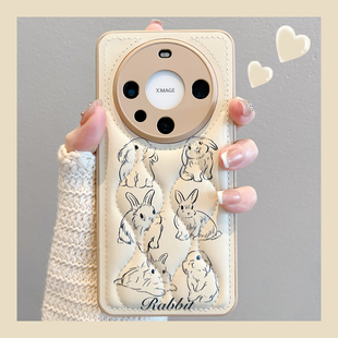 皮革荣耀50毛绒手链防摔女款 适用华为mate80pro手机壳mate70 p40高级感pura8070pro 50epro羽绒服兔子p60