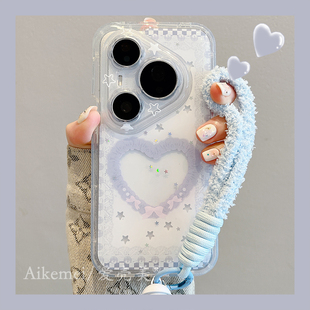 适用华为pura80pro 手机壳韩系ins蕾丝爱心立体小飞马pura70pro铃铛毛绒手绳p8070全包防摔mate7060pro保护套