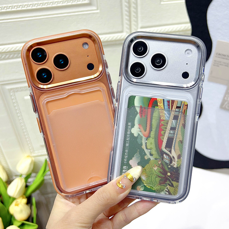 适用于iphone17手机壳透明防摔带卡包苹果17promax保护套新款16pm外壳高级感女生15镜头全包14男士橙色13韩系