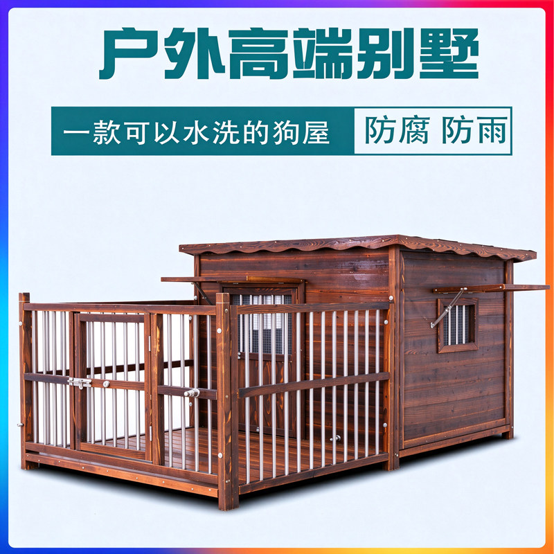 户外实木狗屋中大型犬狗房子围栏可清洗四季狗笼防水金毛狗窝包邮