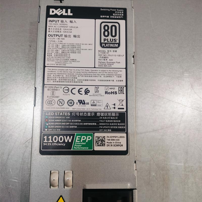 Dell/戴尔R740 R530 R540 T630 T640 1100W 电源0CMPGM 0Y26KX