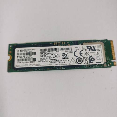 三星pm981a 256g m.2 2280 nvme固态硬盘ssd 00up734 sss0l25154