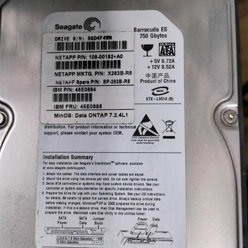 X283B-R5 NetApp 硬盘 750GB 7.2K 3.5 3G FC 108-00182 FAS2020