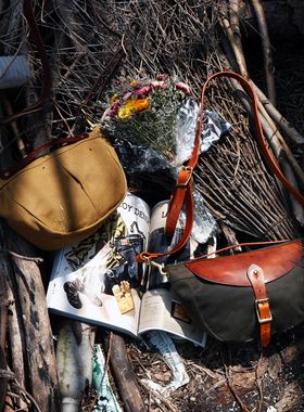 B格十足VASCO日系油蜡帆布配牛皮小提包质感惊人的机车饺子包