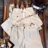 385克原胚纯棉面料骑兵斜纹棉籽壳 长裤 法式 复古高腰鱼尾直筒工装