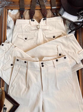 法式复古高腰鱼尾直筒工装长裤385克原胚纯棉面料骑兵斜纹棉籽壳