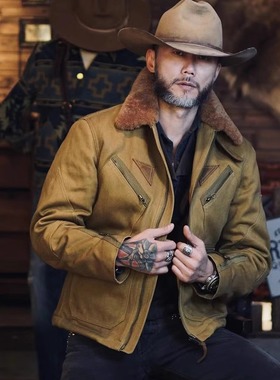 美式复古军事风油蜡帆布马歇尔飞行服羊羔毛内里无畏严寒一件过冬