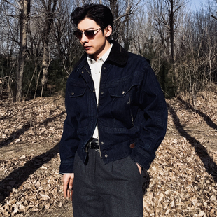 美式复古军事风15.5OZ竹节纹原牛水洗做旧坦克服短款廓形牛仔外套