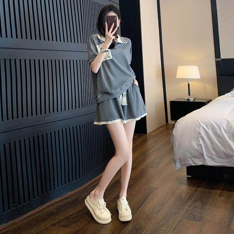 欧洲站时尚休闲运动套装女2025年夏季新款高级感小个子短袖两件套
