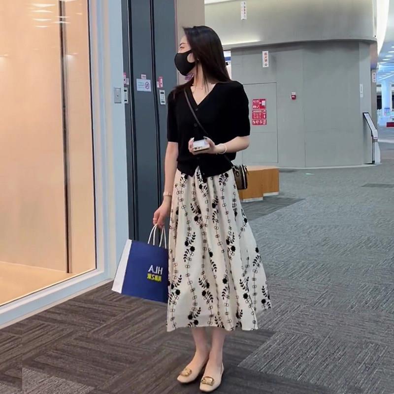 欧洲站港风时尚职业高级感女装休闲气质开衫上衣半身裙子两件套夏
