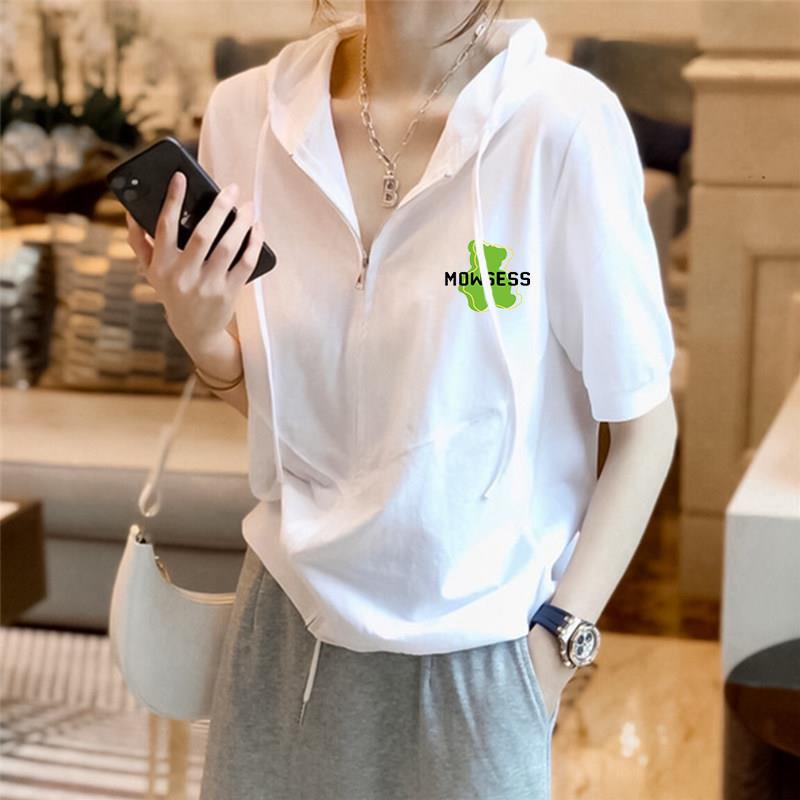 韩国纯棉连帽t恤女短袖2026夏季新款减龄显瘦拉炼宽松半袖上衣女