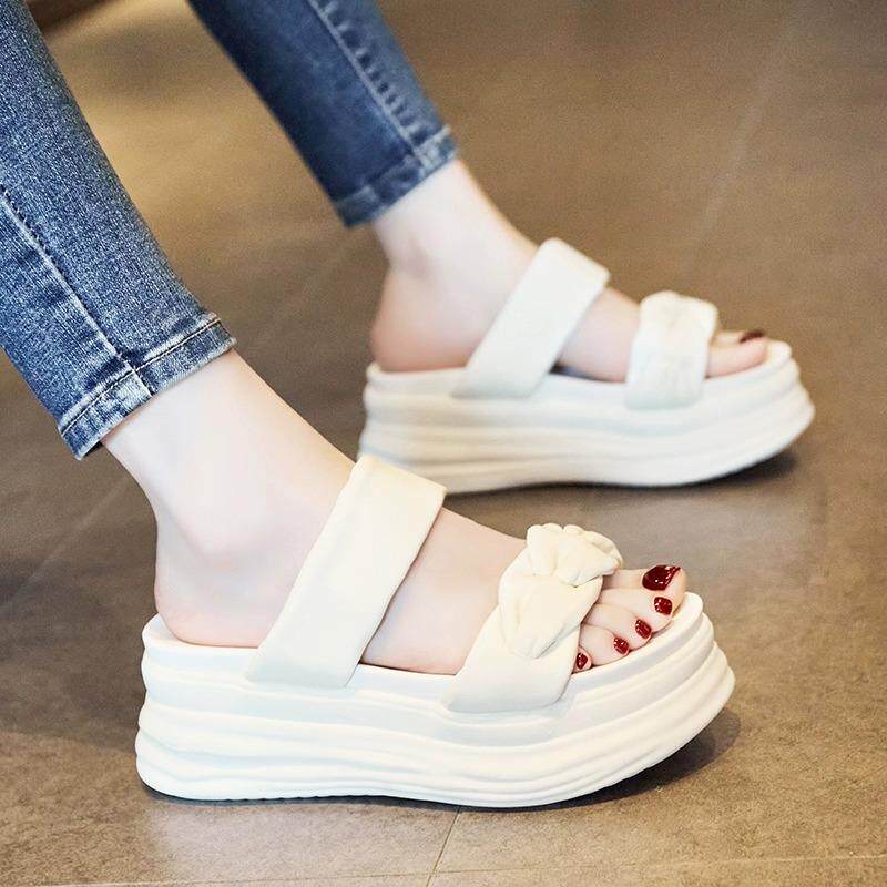 厚底松糕拖鞋女外穿2025夏季中跟增高一字拖时尚凉拖坡跟休闲女鞋