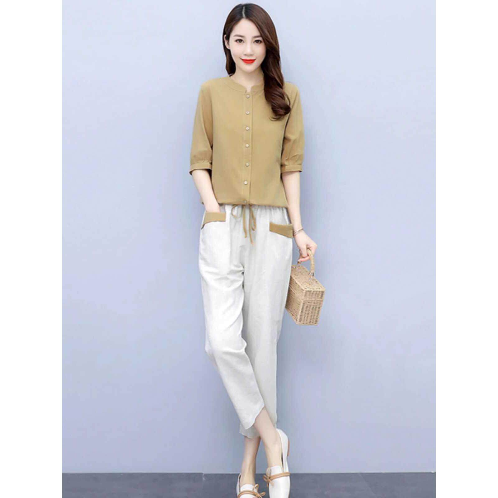 香港高级感棉麻休闲套装女夏季小个子气质显瘦减龄亚麻时尚两件套