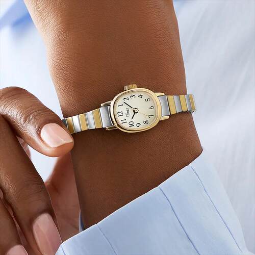 代购Timex Cavatina Mini天美时女款手表石英复古钢带休闲双色