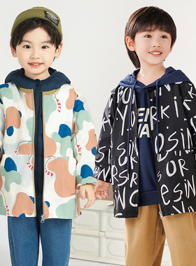 儿童防水罩衣秋冬男宝宝洋气外穿羽绒服防脏罩衫幼儿园吃饭护衣兜