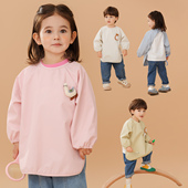 宝宝吃饭防脏围兜幼儿园防水长袖 罩衣儿童按扣围裙女孩反穿防脏衣