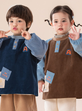 儿童纯棉罩衣长袖女孩羽绒服防脏反穿衣倒褂男宝宝幼儿园吃饭围衣