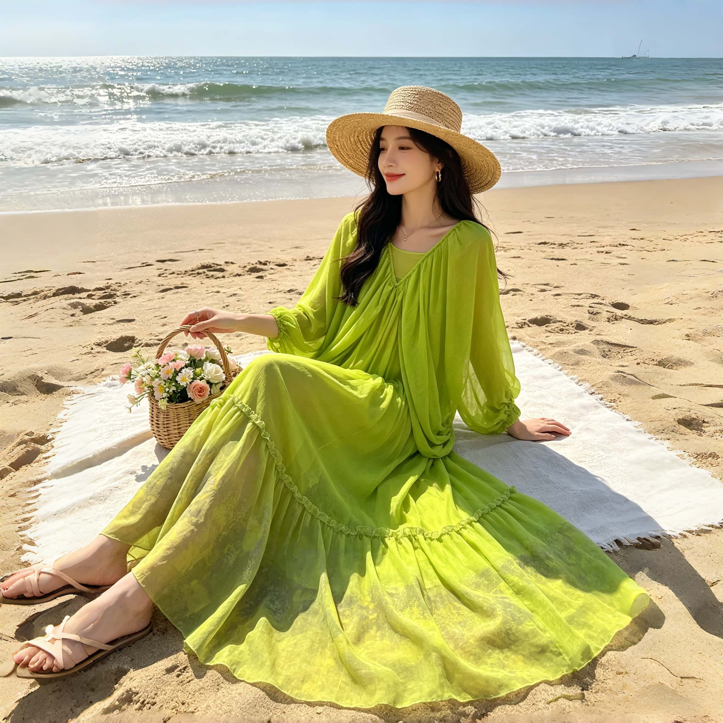 高端印花真丝连衣裙女宽松大码遮肉桑蚕丝长裙2026夏季新款沙滩裙