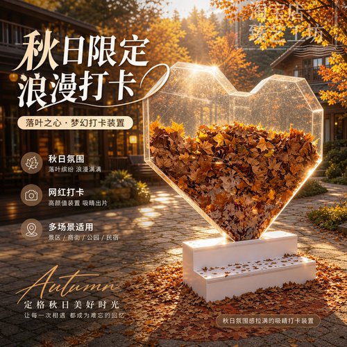 秋季爱心亚克力装置景区公园网红拍照打卡秋日落叶摆件户外装饰