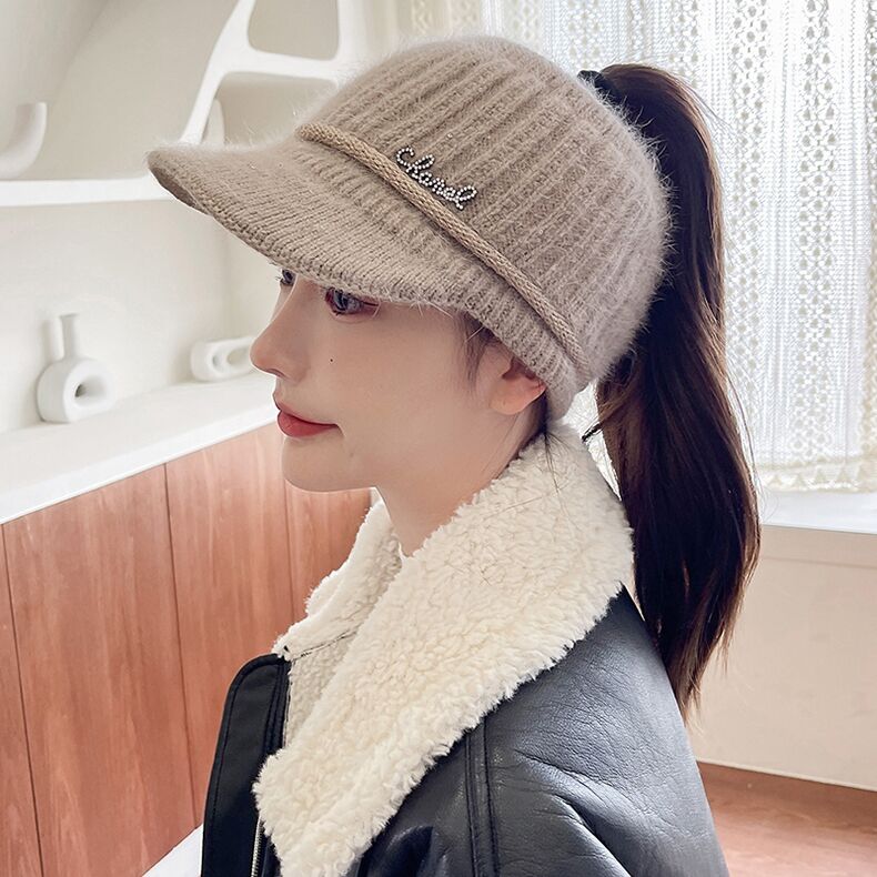 新款空顶帽女秋冬季出游保暖休闲毛线帽韩版跑步针织百搭鸭舌帽潮