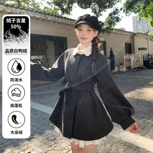 【白鸭绒内胆】BULE蓝色星球冬季保暖呢子大衣灯笼袖毛呢外套女装