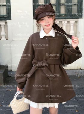 秋冬2025年巨好看双面毛呢外套女小个子法式穿搭系带灯笼袖风衣裙