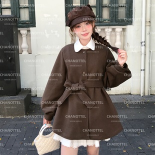 秋冬2025年巨好看双面毛呢外套女小个子法式 风衣裙 穿搭系带灯笼袖