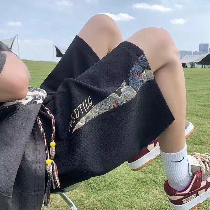夏季男生短裤百搭阔腿运动短款松紧腰运动五分裤子潮牌小众设计