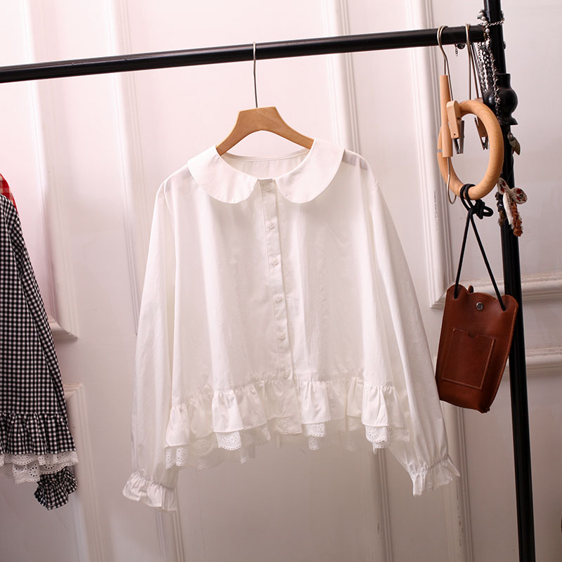 日系复古娃娃领长袖白衬衫女上衣