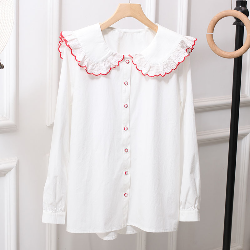 宽松日系长袖棉白衬衫女上衣大码