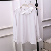 长袖 宽松白衬衣设计感蕾丝灯笼袖 上衣胖 大码 秋冬文艺娃娃领打底衫